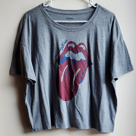 Old Navy Gray "Rolling Stones" Cropped T-Shirt Size XL - Picture 1 of 16